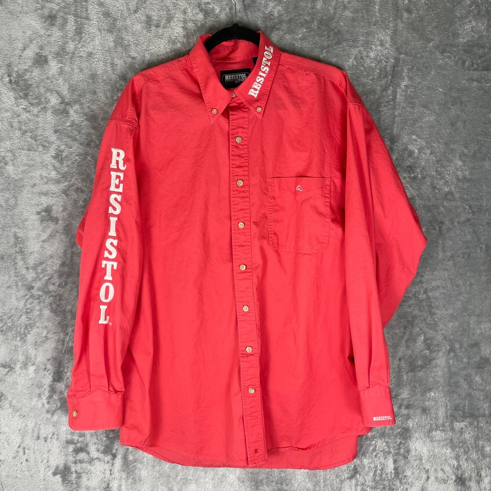 Resistol Rodeo Gear Western Shirt Mens Large Coral Excellent Logo EUC Cotton Y2K